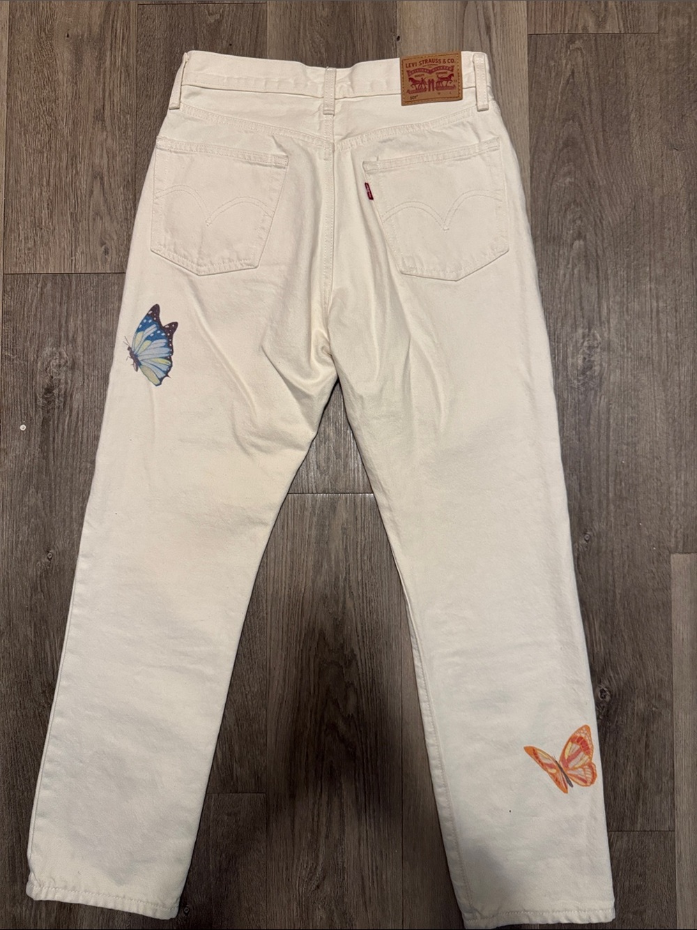 Levi's 501 Button Fly Jeans Cream Butterfly Print Size 26x28 - Picture 6 of 8